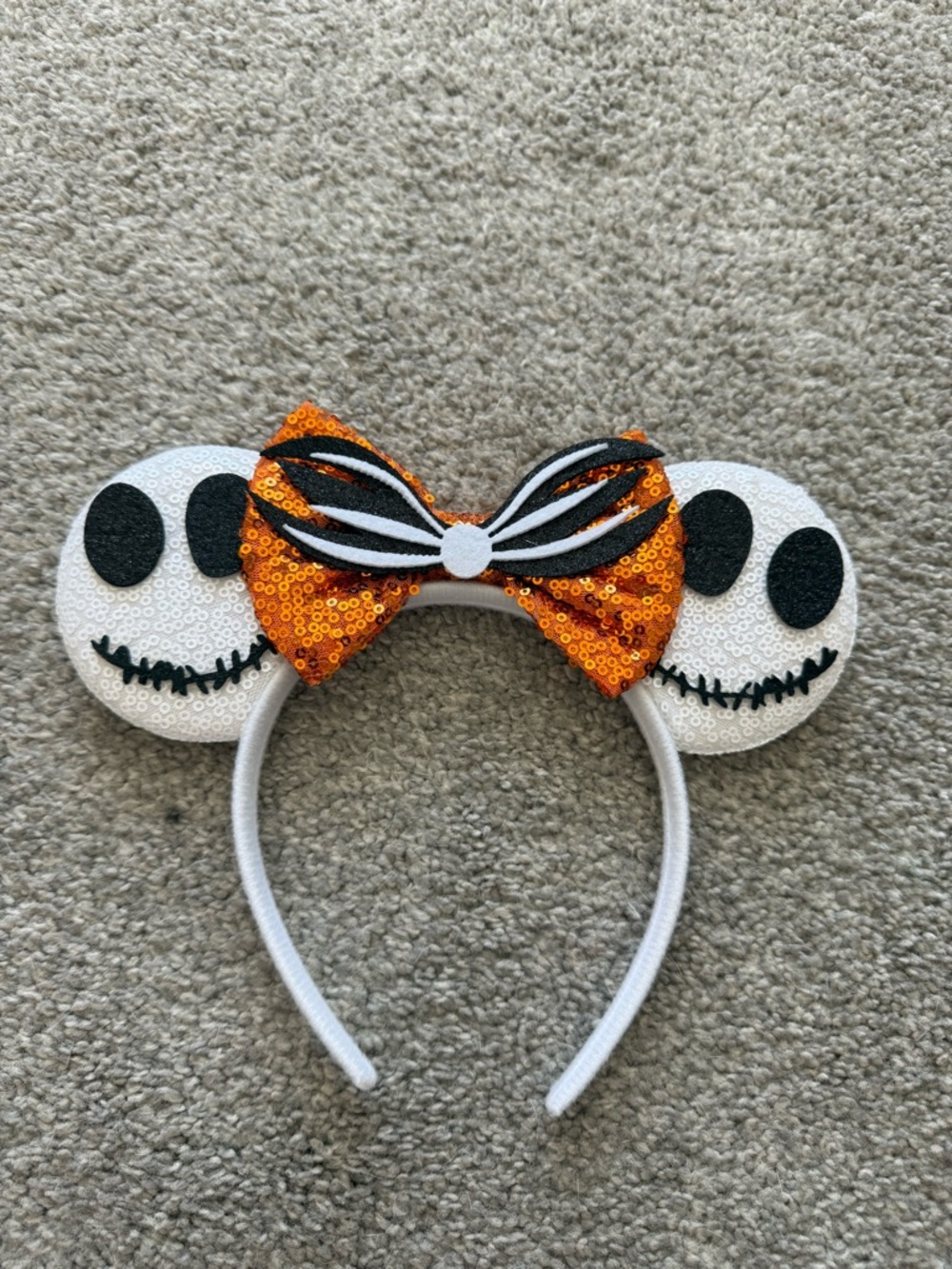 Disney Halloween Sequin Skull Minnie Ears Headband in Orange, White, Black